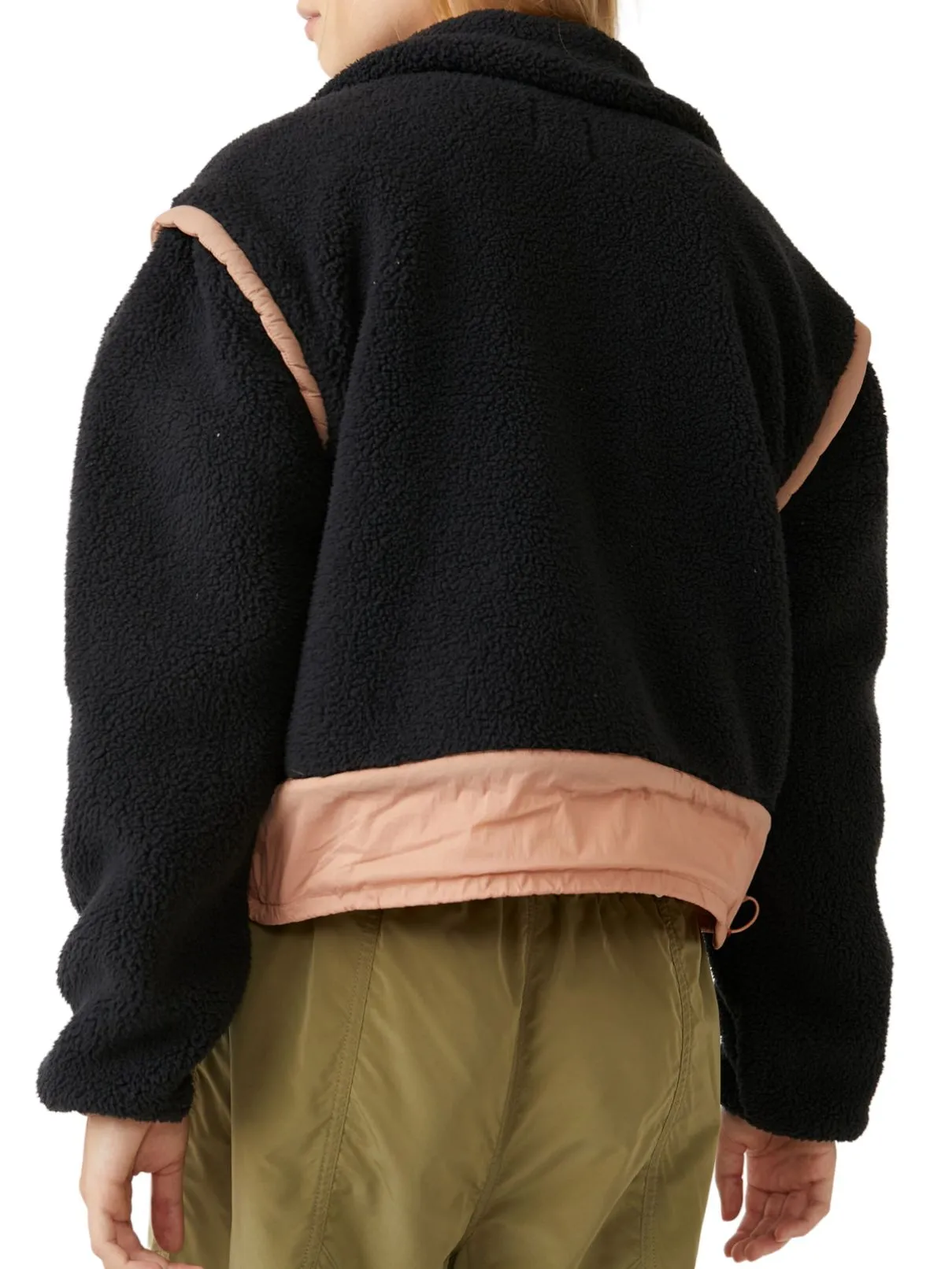 Free People Courtside Fleece Jacket in Black/Peach Bark Combo