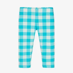 Girls Blue Gingham Cotton Leggings