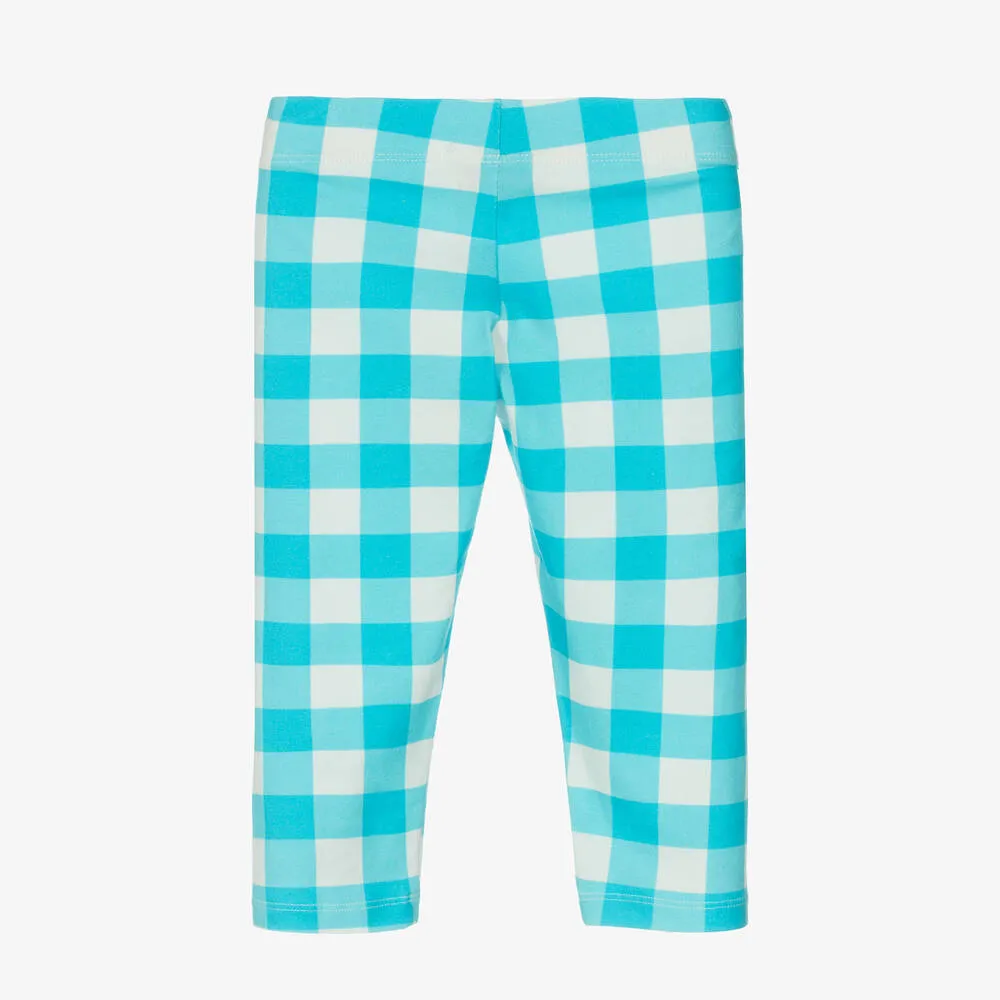 Girls Blue Gingham Cotton Leggings