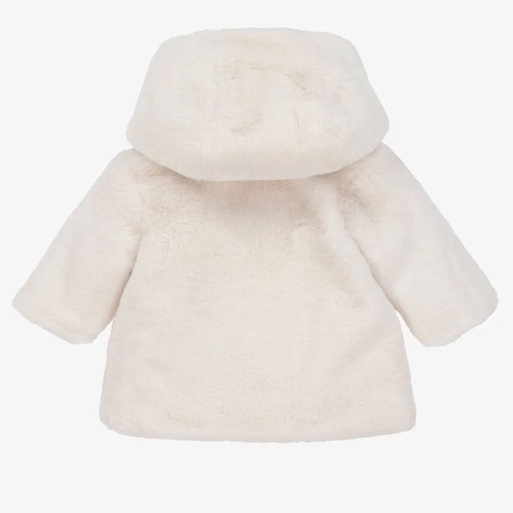 Girls Ivory Faux Fur Coat