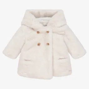 Girls Ivory Faux Fur Coat