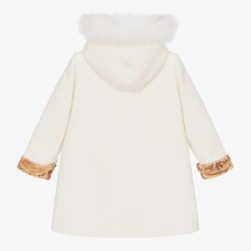 Girls Ivory Geo Map Coat