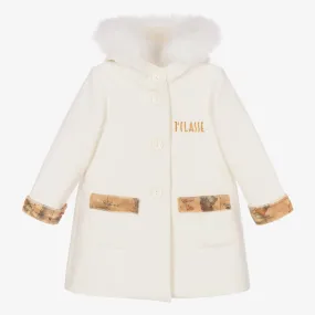 Girls Ivory Geo Map Coat