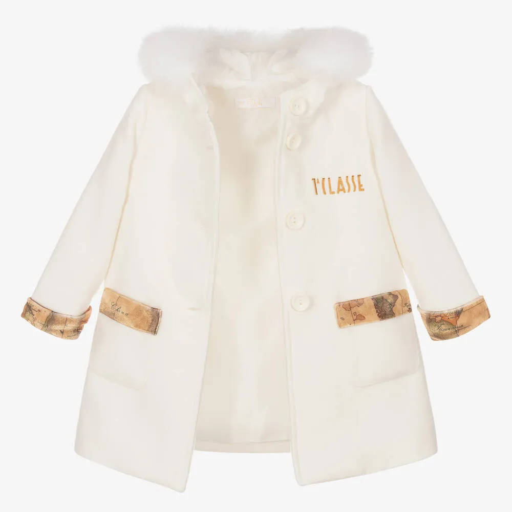 Girls Ivory Geo Map Coat