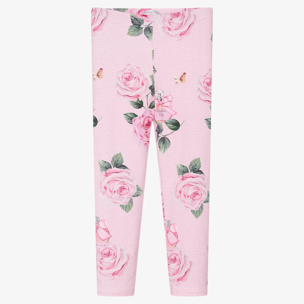 Girls Pink Rose Leggings