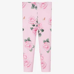 Girls Pink Rose Leggings