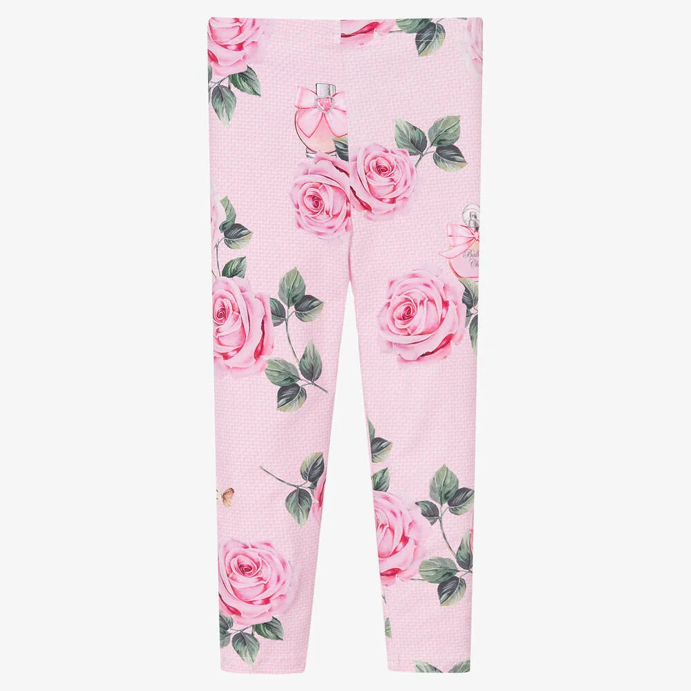 Girls Pink Rose Leggings