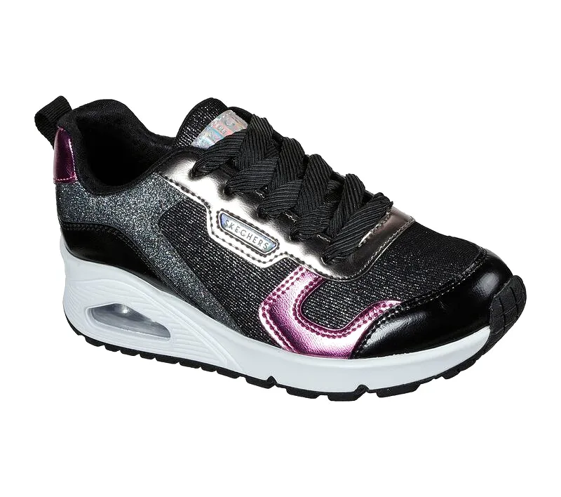 Girls Skechers Trainers Uno Metallic Remix Laced 310513L BKMT