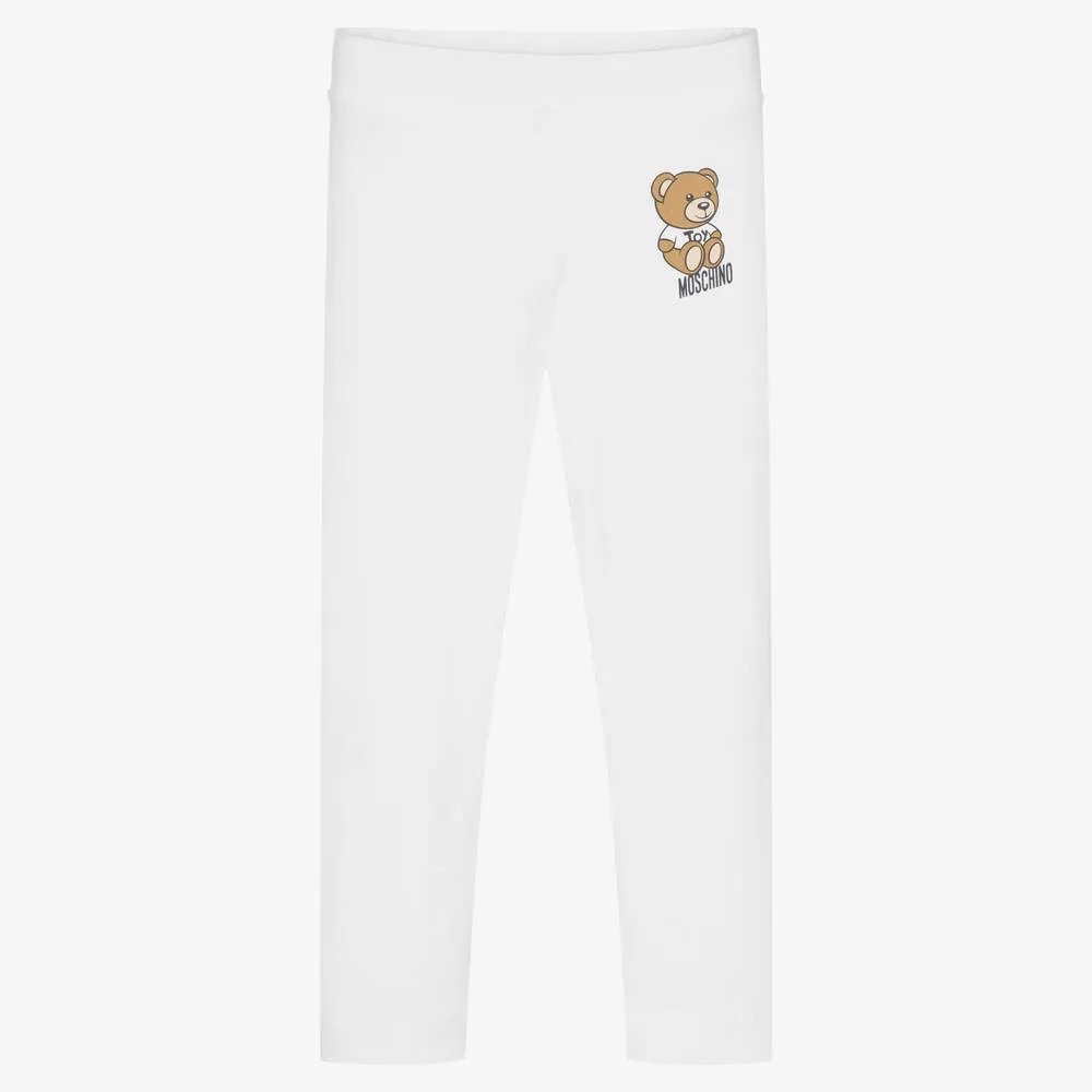 Girls White Logo Leggings