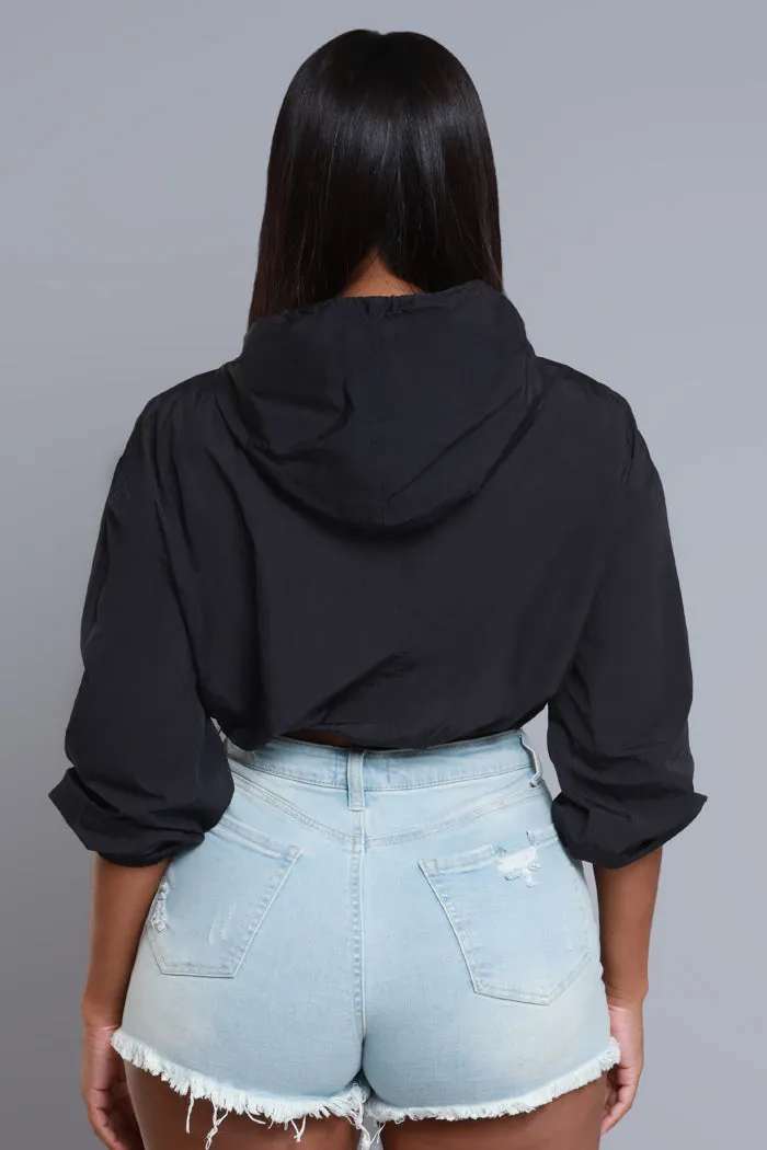 Give In Cropped Hooded Jacket - Black