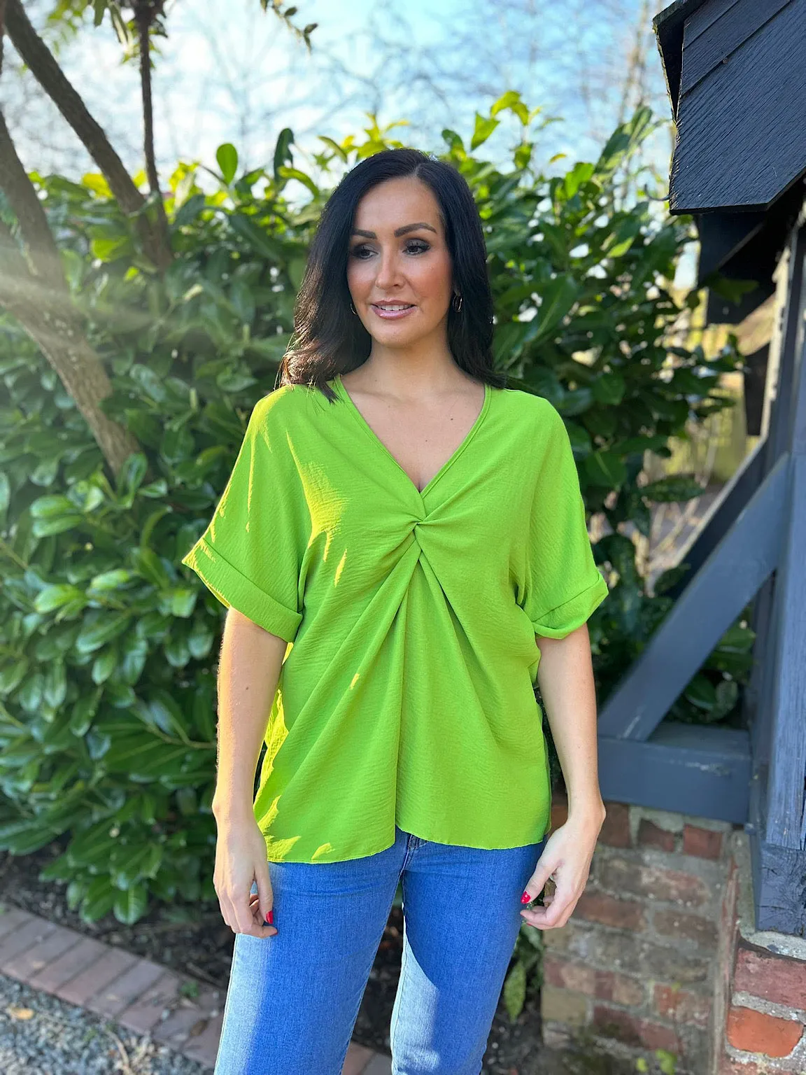 Green Twist Front Crepe Blouse Elizabeth