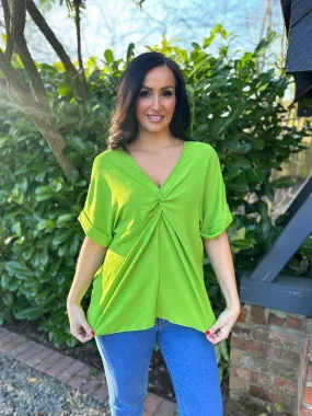 Green Twist Front Crepe Blouse Elizabeth