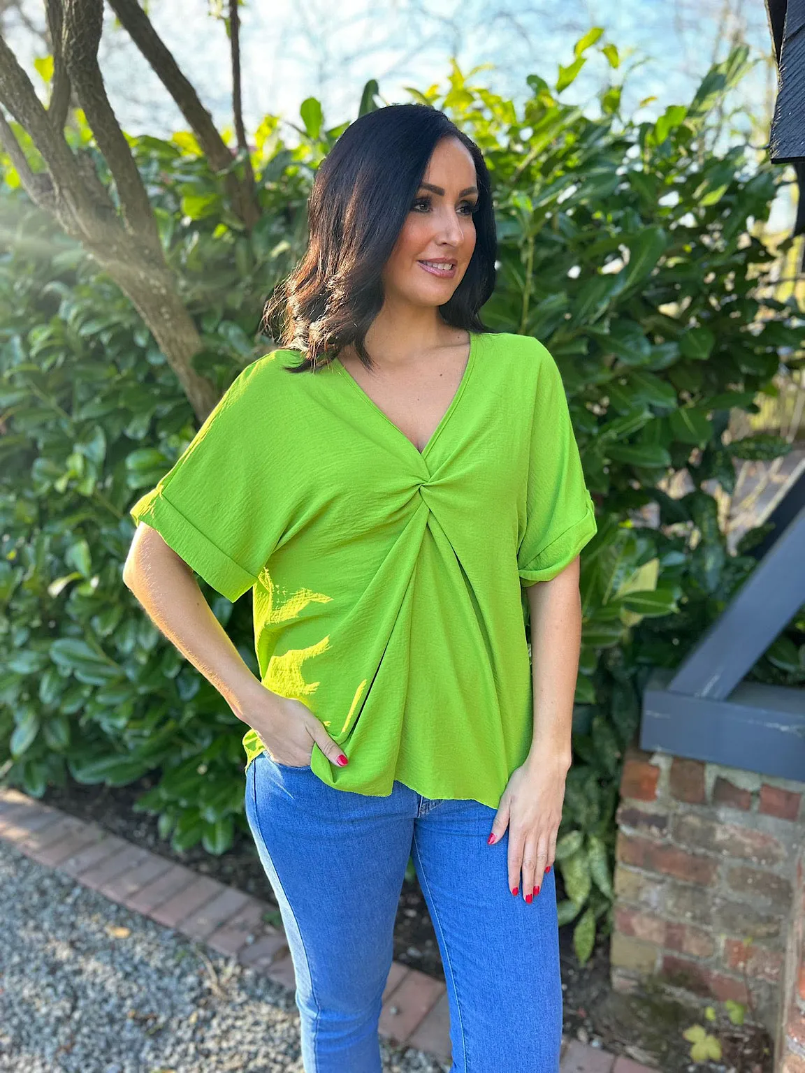 Green Twist Front Crepe Blouse Elizabeth