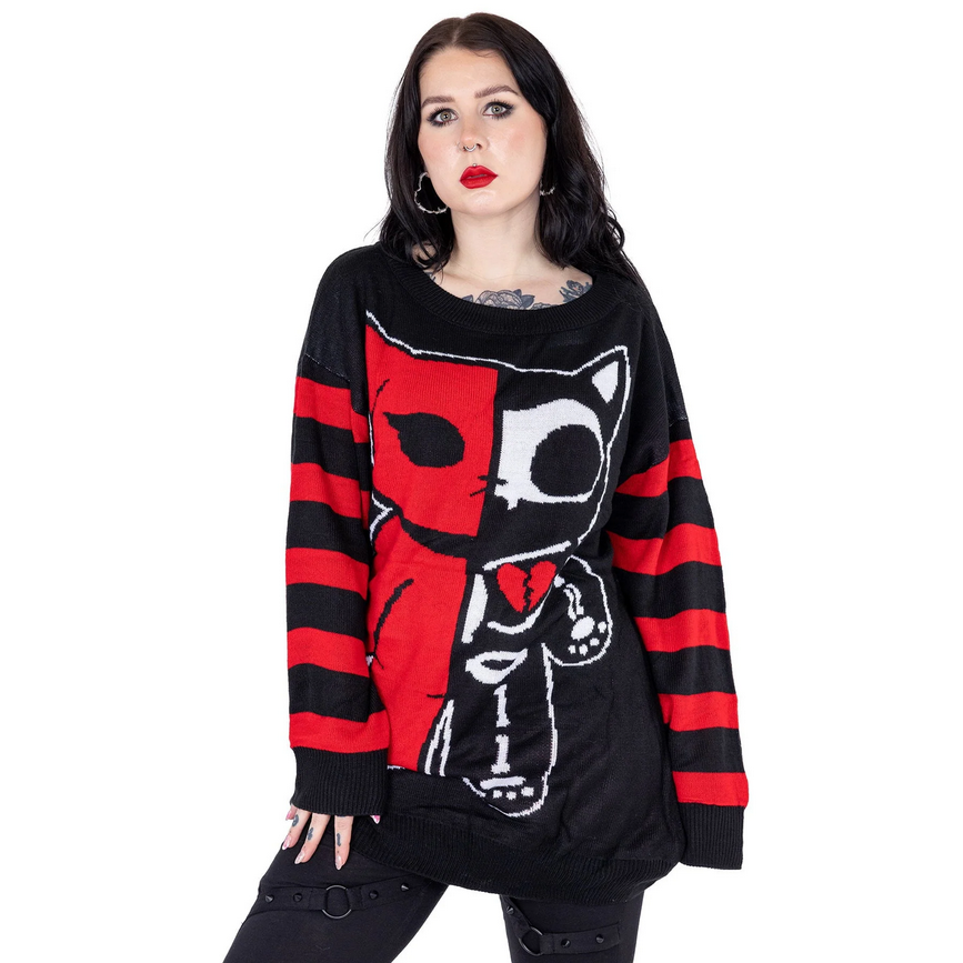 HALF DEAD CAT JUMPER - BLACK/RED