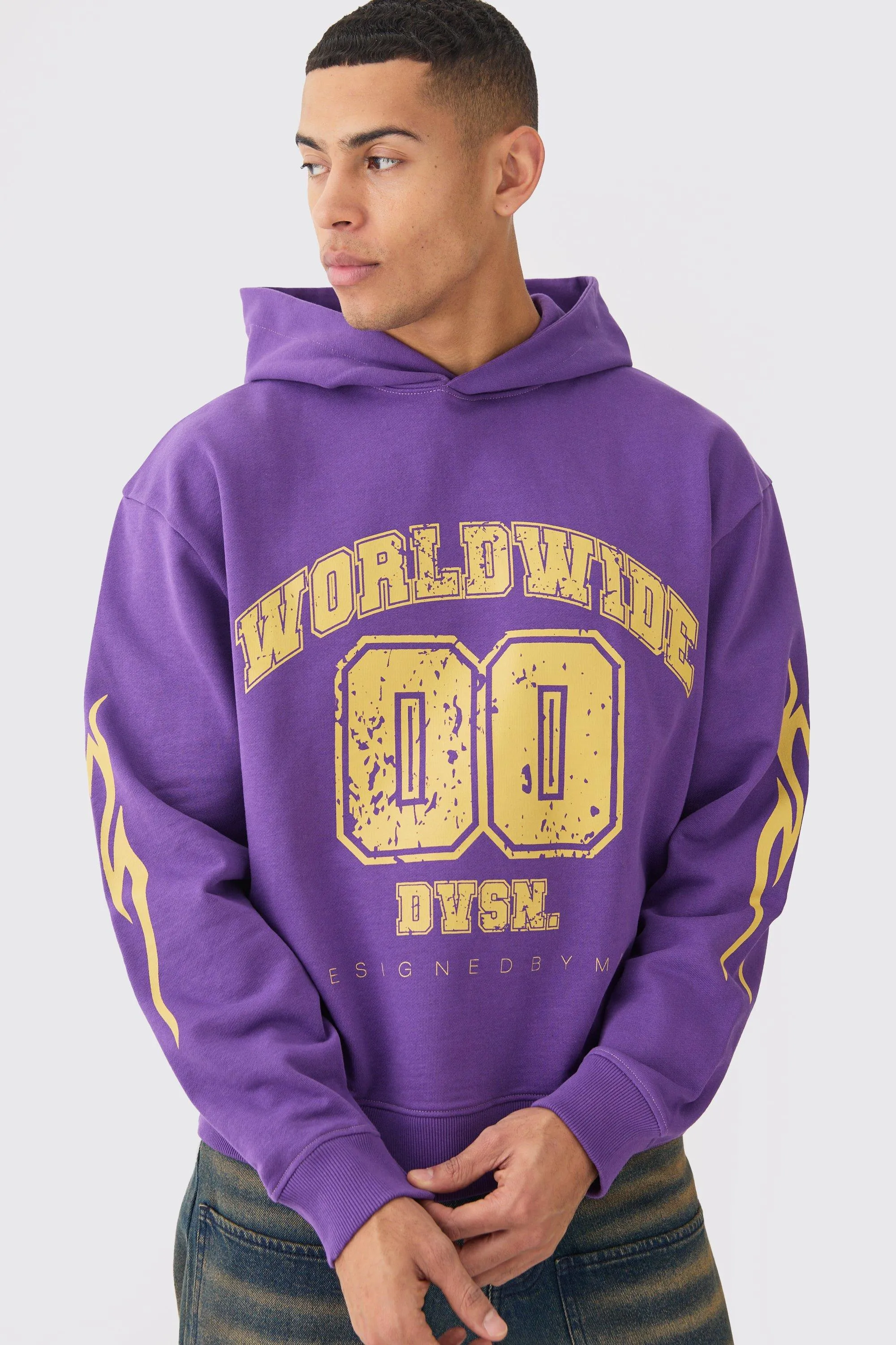 Hoodies & Sweatshirts | Oversized Boxy Worldwide Varsity Hoodie | boohooMAN