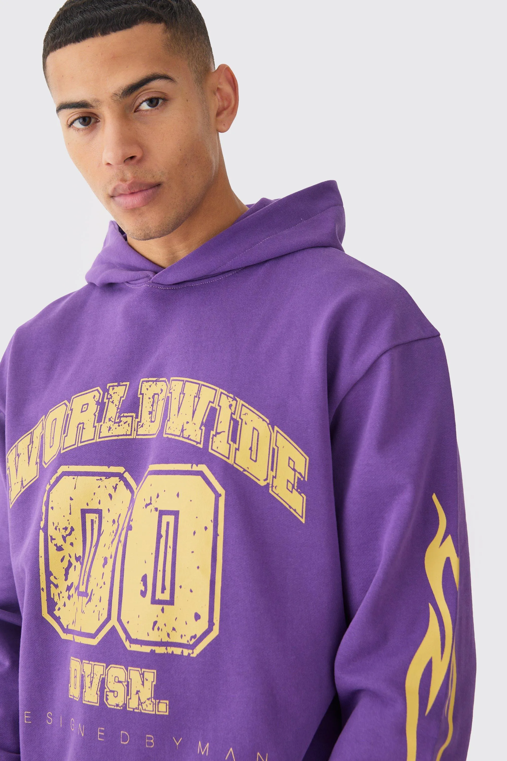 Hoodies & Sweatshirts | Oversized Boxy Worldwide Varsity Hoodie | boohooMAN