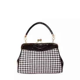 Houndstooth Check Handbag With Bow & Gold Frame