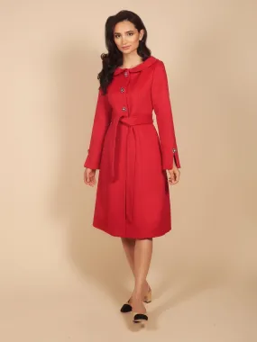 'Ingrid' Cashmere and Wool Dress Coat in Rosso