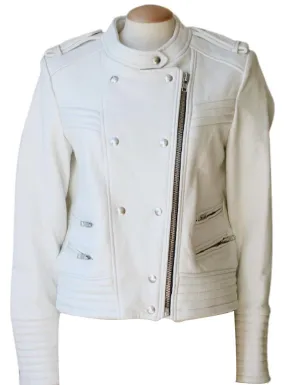 IRO ROJAN LEATHER BIKER JACKET IN WHITE FR 40 UK 12