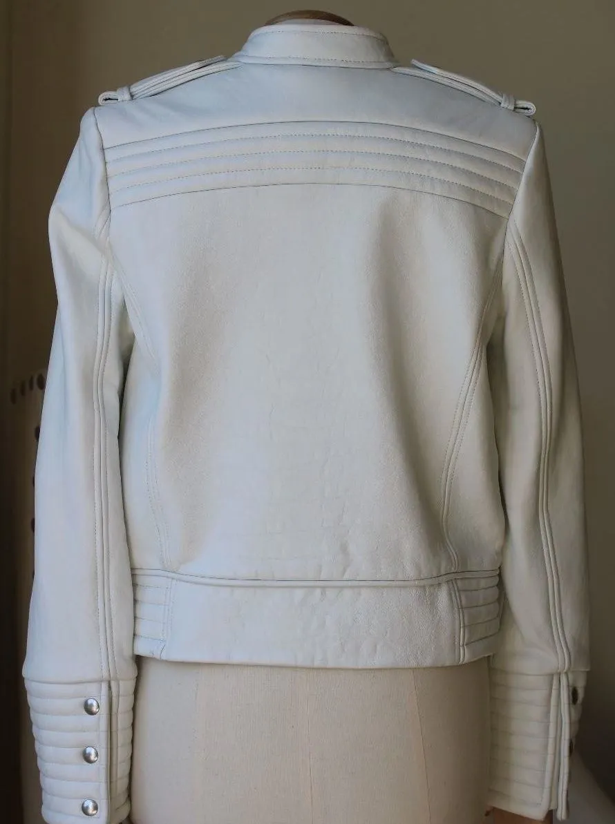 IRO ROJAN LEATHER BIKER JACKET IN WHITE FR 40 UK 12