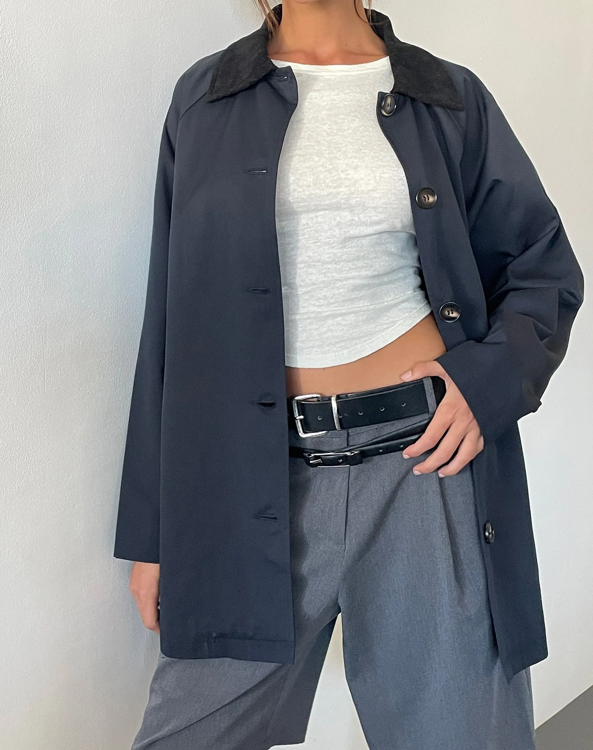 Izora Short Trench Coat in Navy