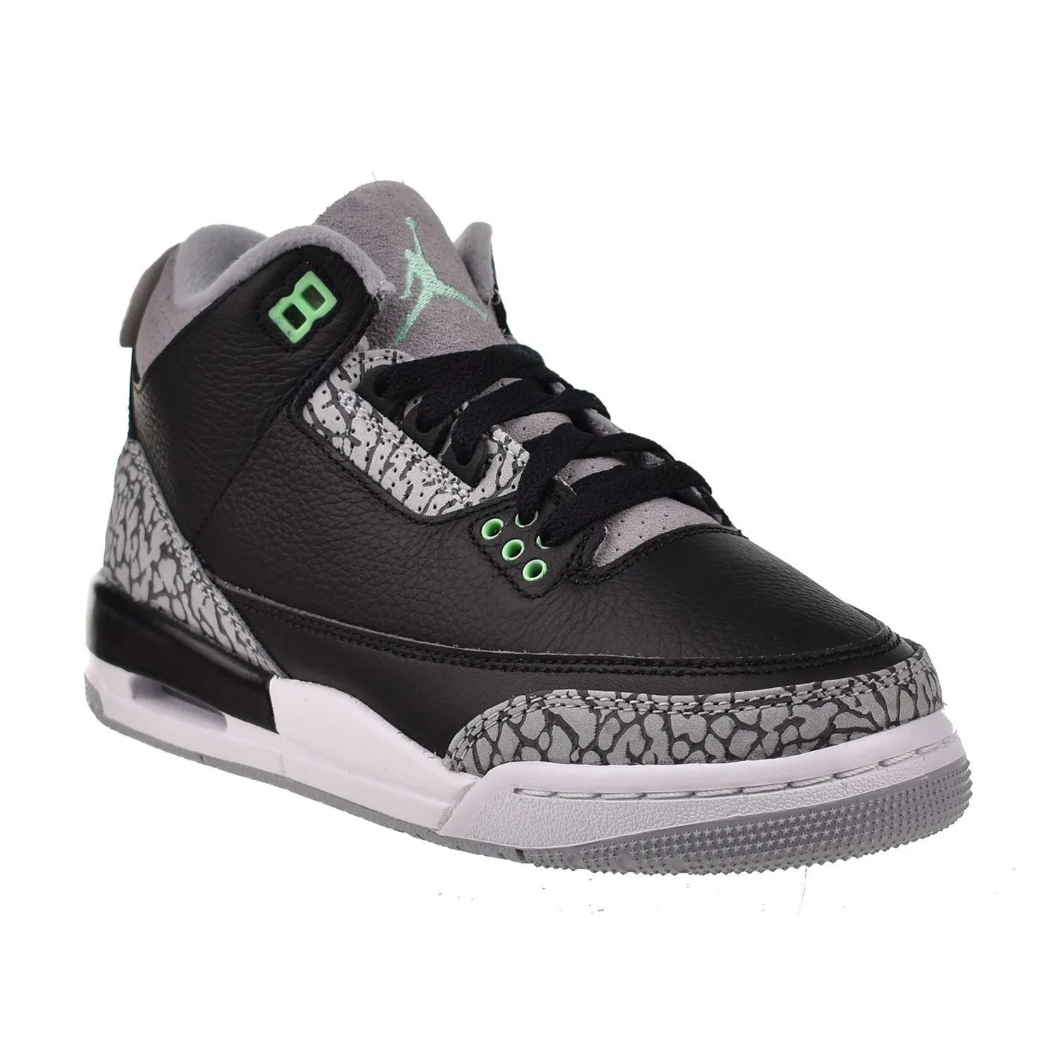 Jordan 3 Retro (GS) Big Kids' Shoes Black-Wolf Grey-White-Green Glow