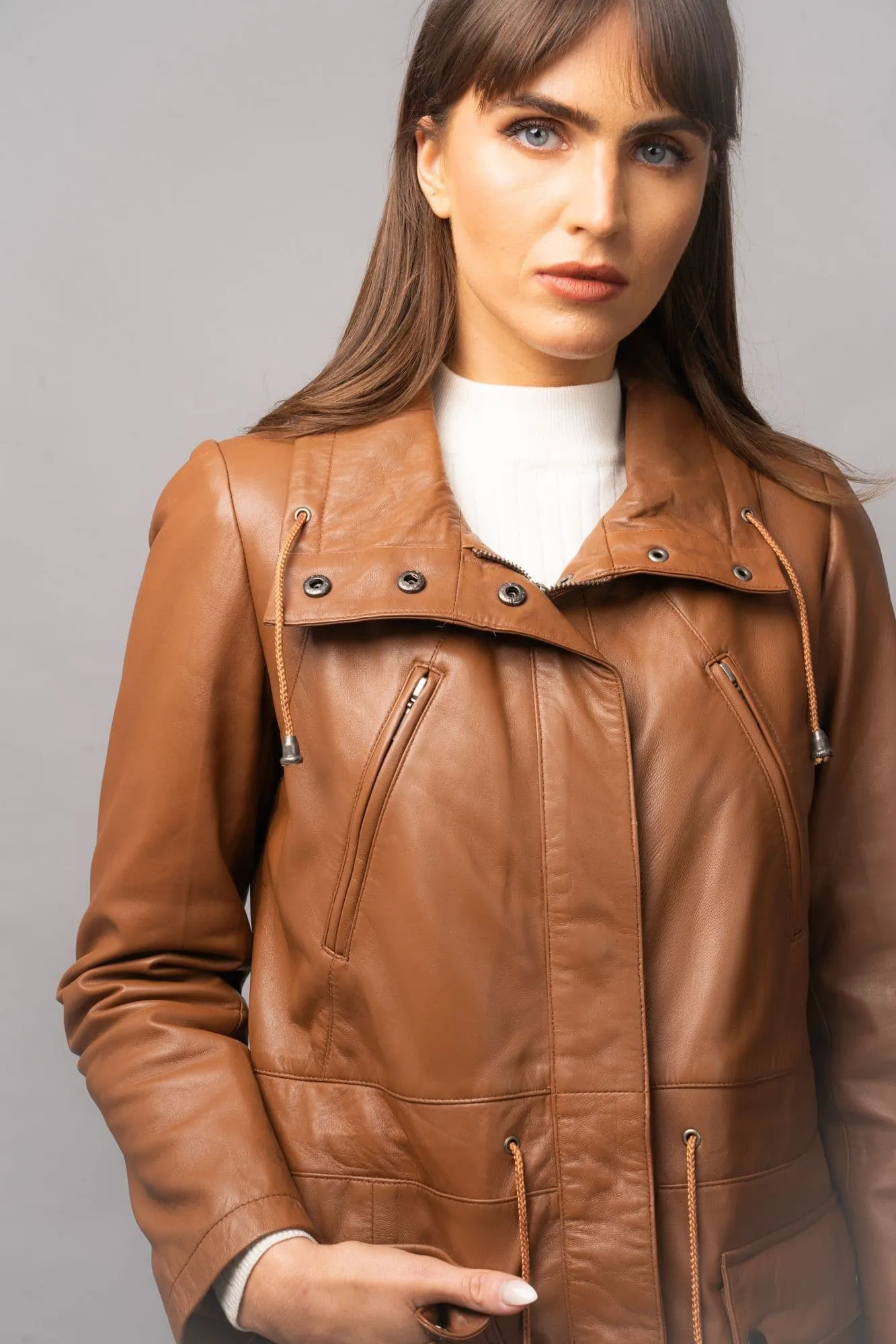 Ladies Leather Coat Tan