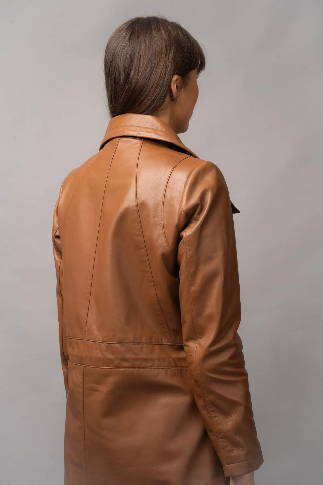 Ladies Leather Coat Tan