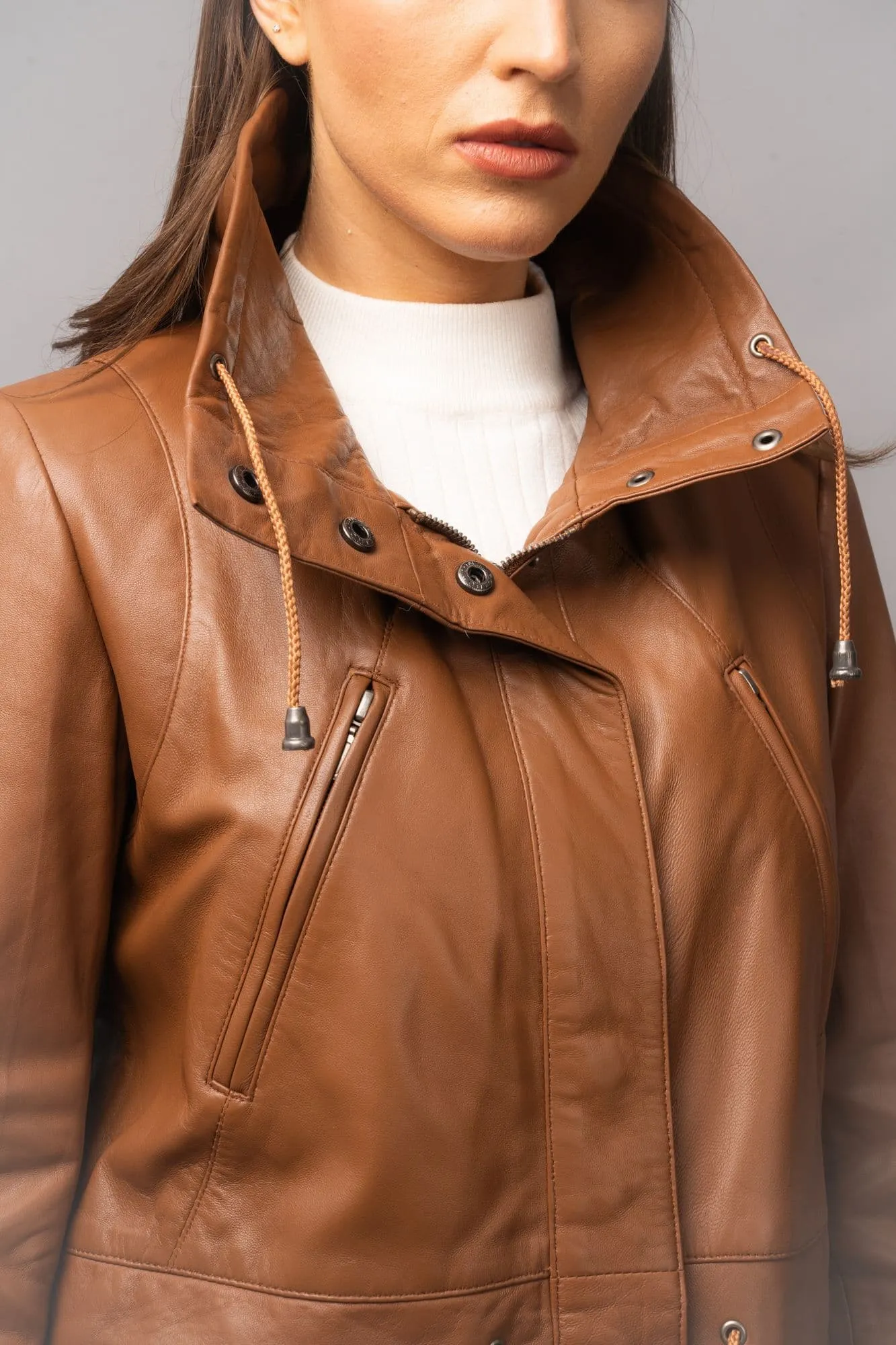 Ladies Leather Coat Tan