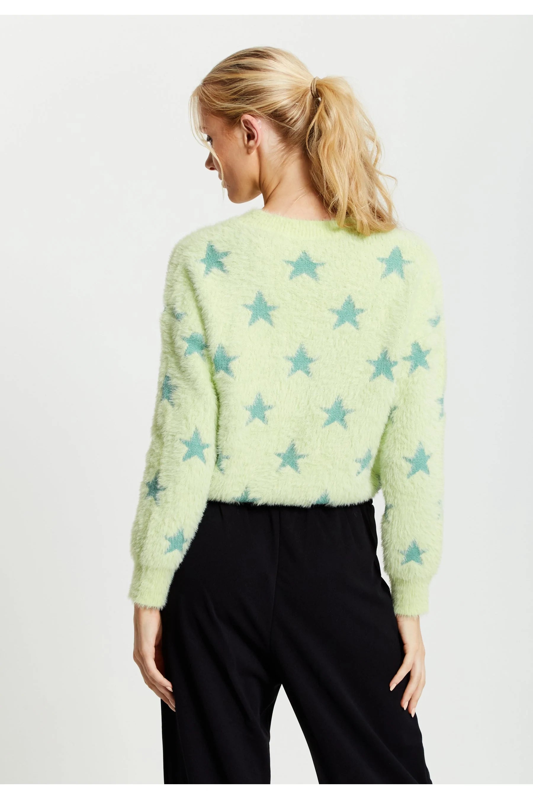 Liquorish Fluffy Grey Star Pattern Jumper