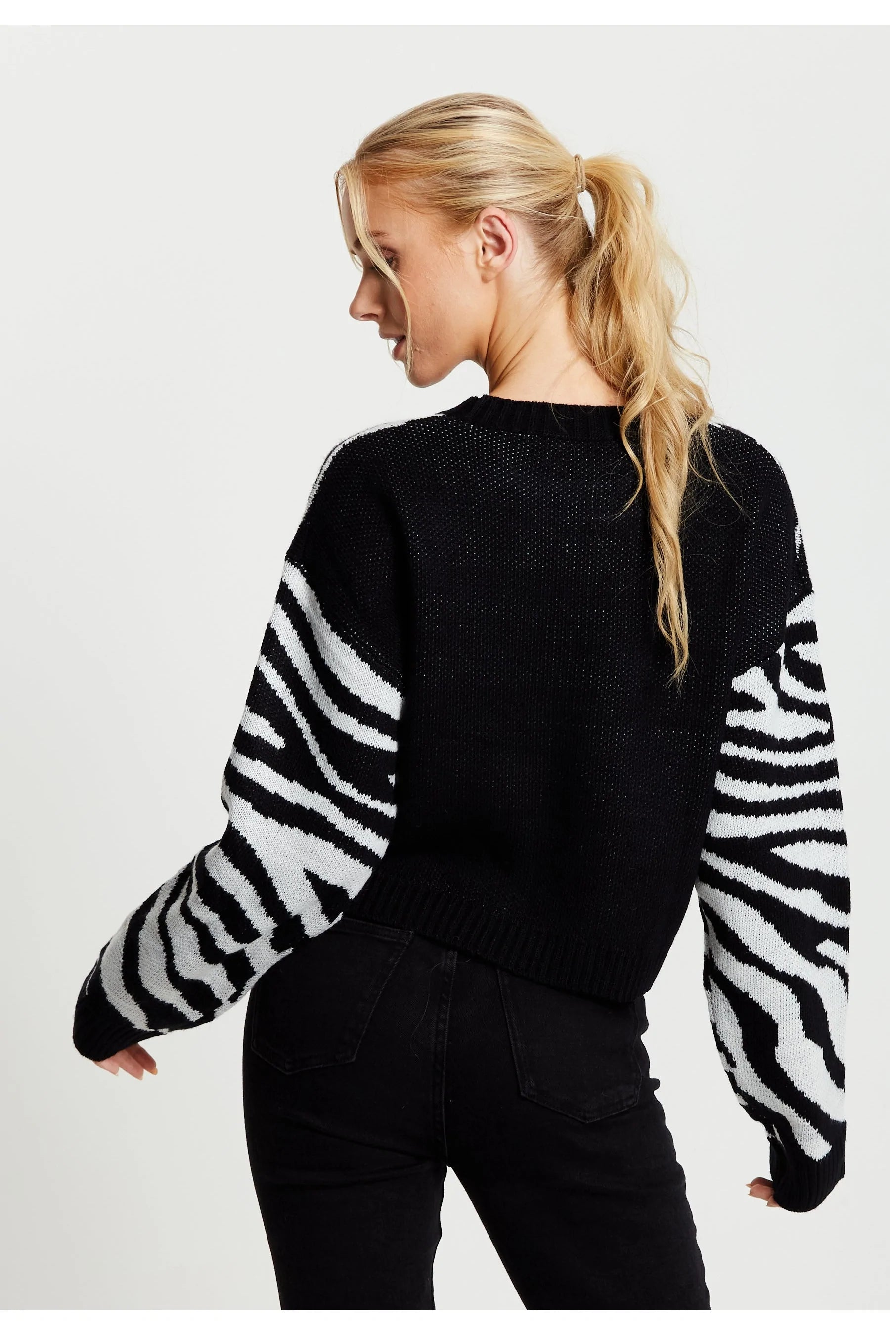 Liquorish Heart Jumper In Black And White Zebra Pattern