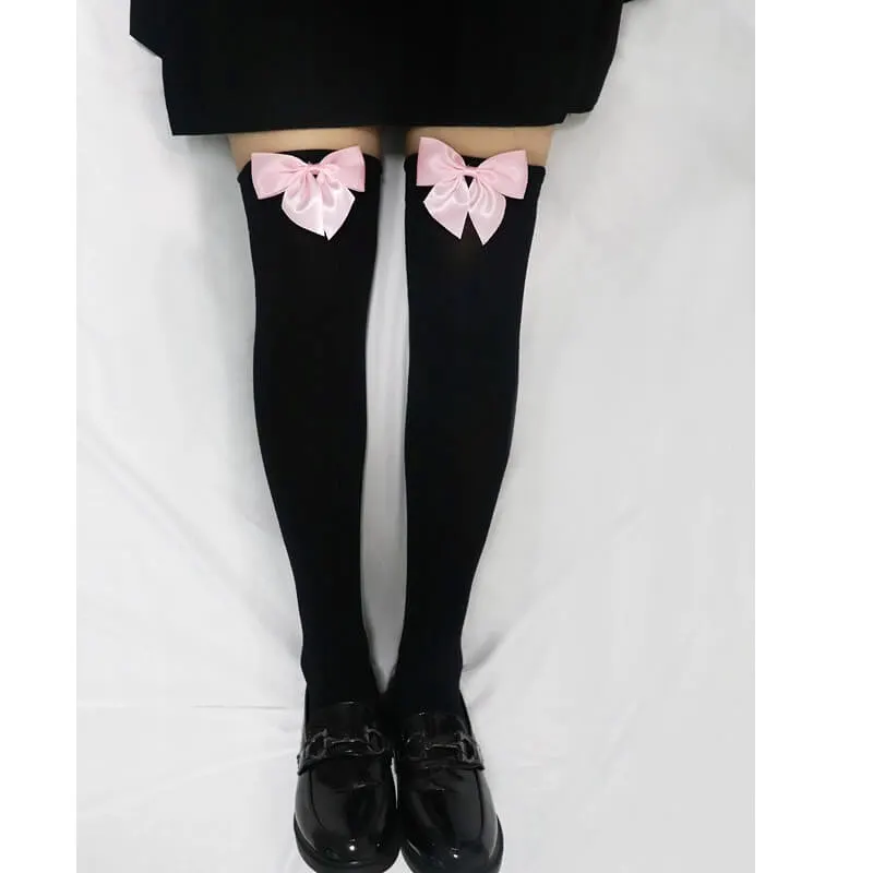 Lolita cos Soft Girl Cute Bow Knee Socks Velvet Thigh High Tube Socks with Leg loop clamp BY11135