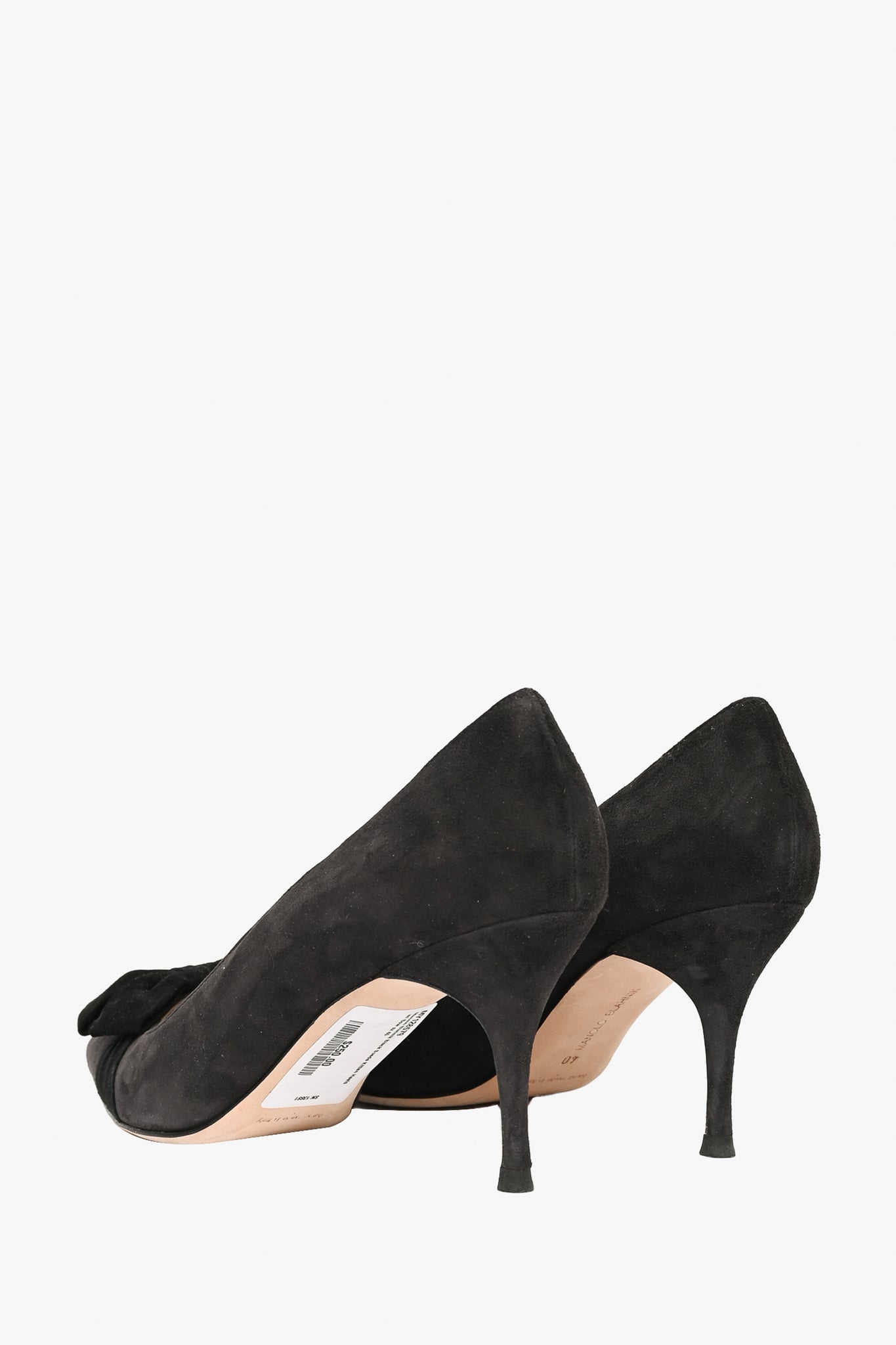 Manolo Blahnik Black Suede Kitten Heels with Bow Size 40