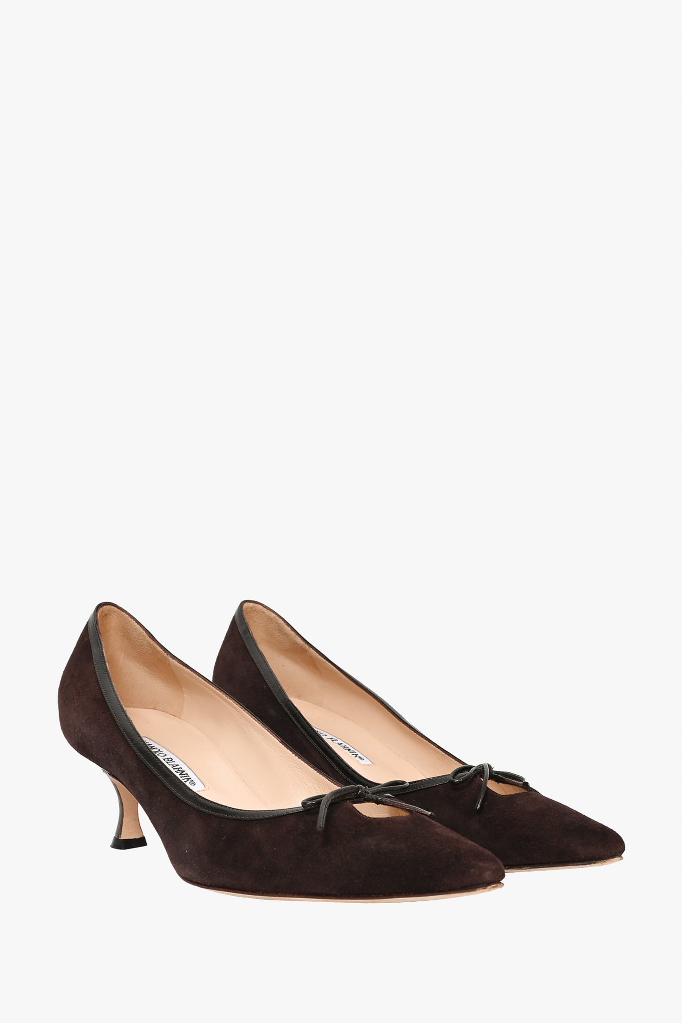 Manolo Blahnik Dark Brown Suede Heels with Bow Size 40