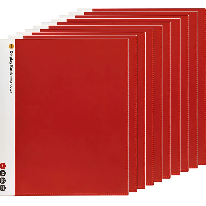 Marbig Non-Refilable Display Book Clear Cover 20 Pocket A4 Red 10 Pack