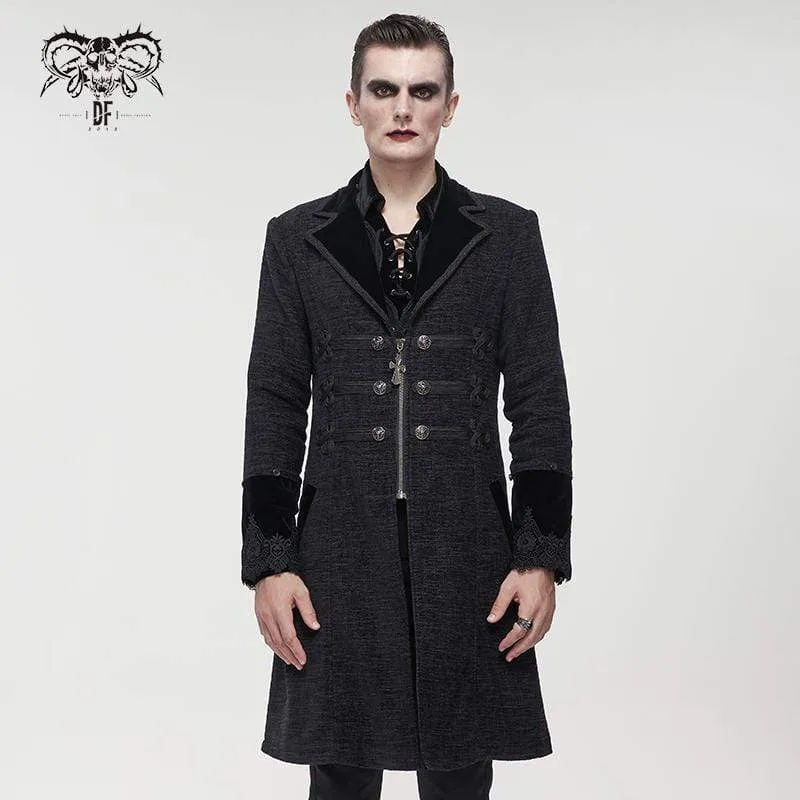 Men's Gothic Floral Zipper Coat with Detachable Faux Fur