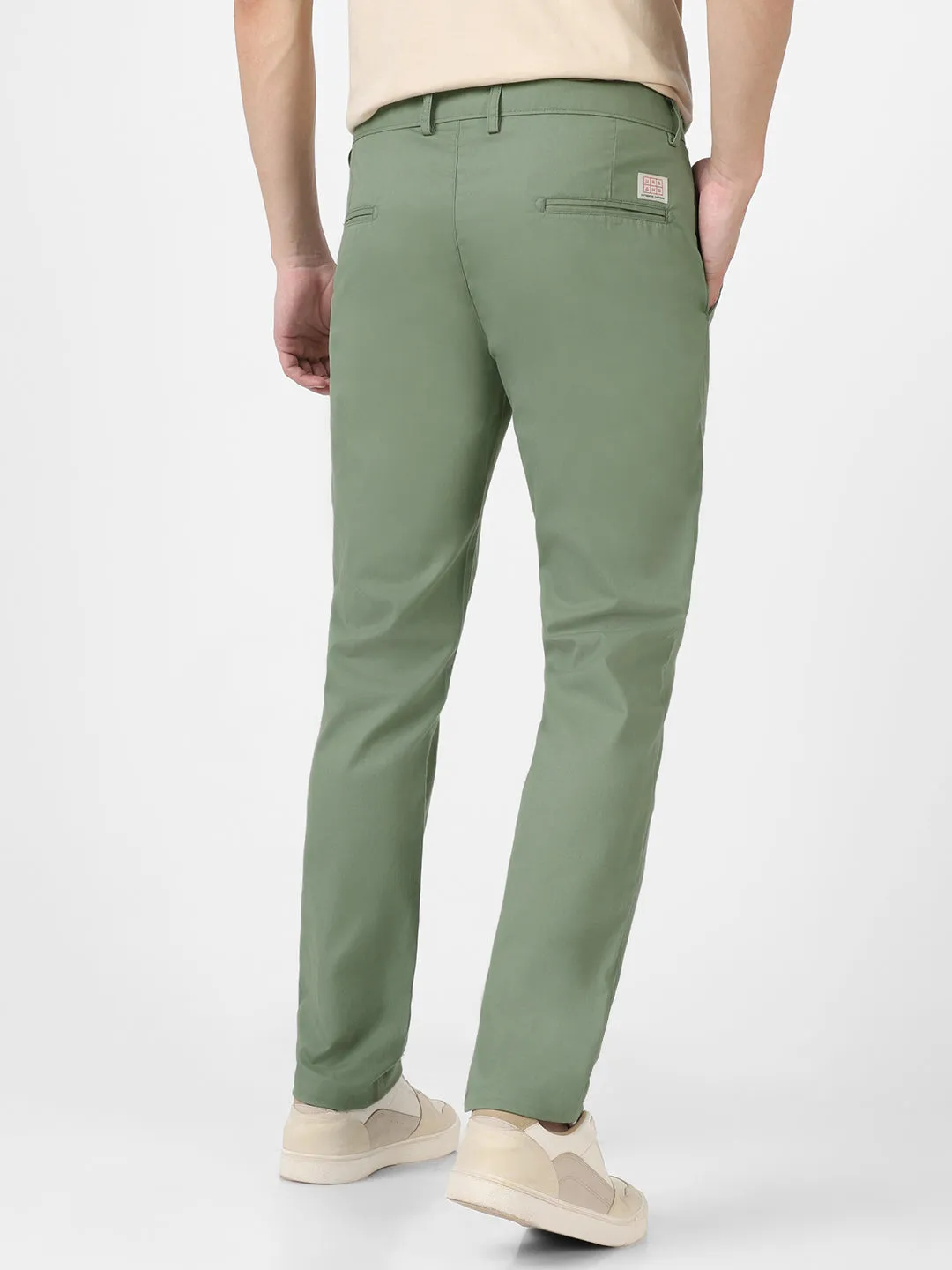 Men's Green Cotton Light Weight Non-Stretch Slim Fit Casual Trousers