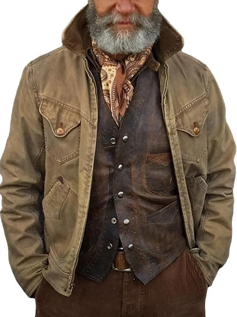 Men's Vintage Distressed Multi-Pocket Jacket