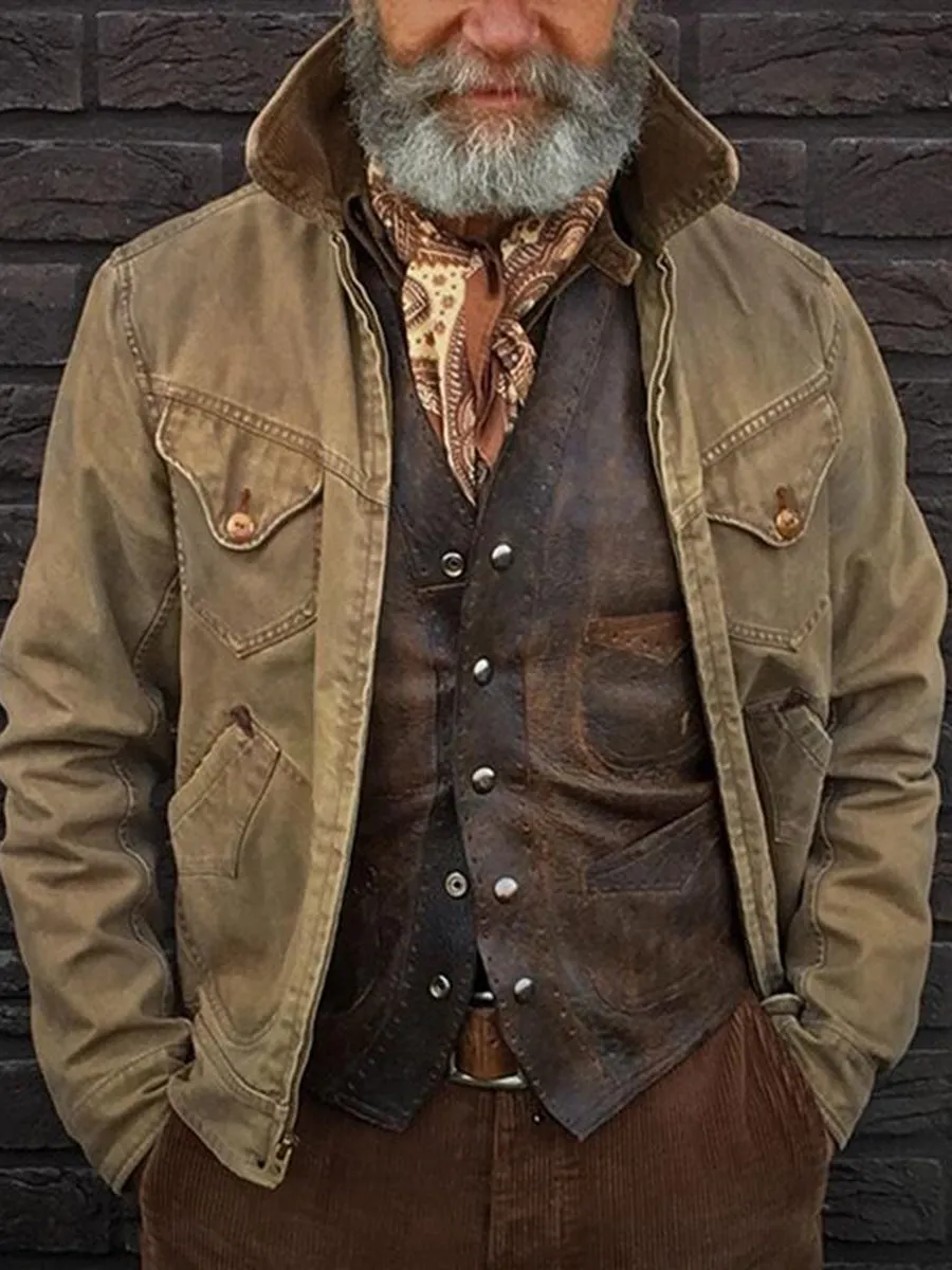 Men's Vintage Distressed Multi-Pocket Jacket