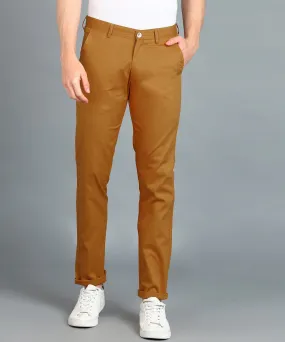 Men's Yellow Cotton Light Weight Non-Stretch Slim Fit Casual Trousers