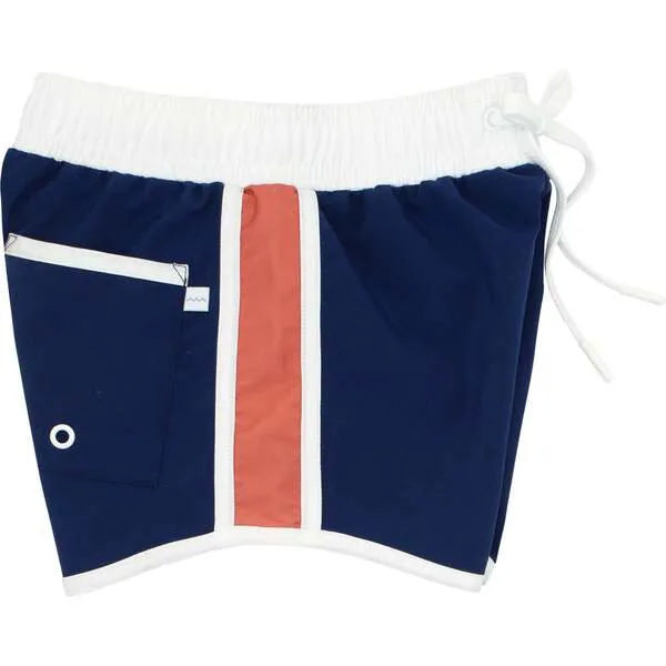 Minnow Drawstring Boardie Shorts, Navy And Dusty Red