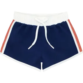 Minnow Drawstring Boardie Shorts, Navy And Dusty Red