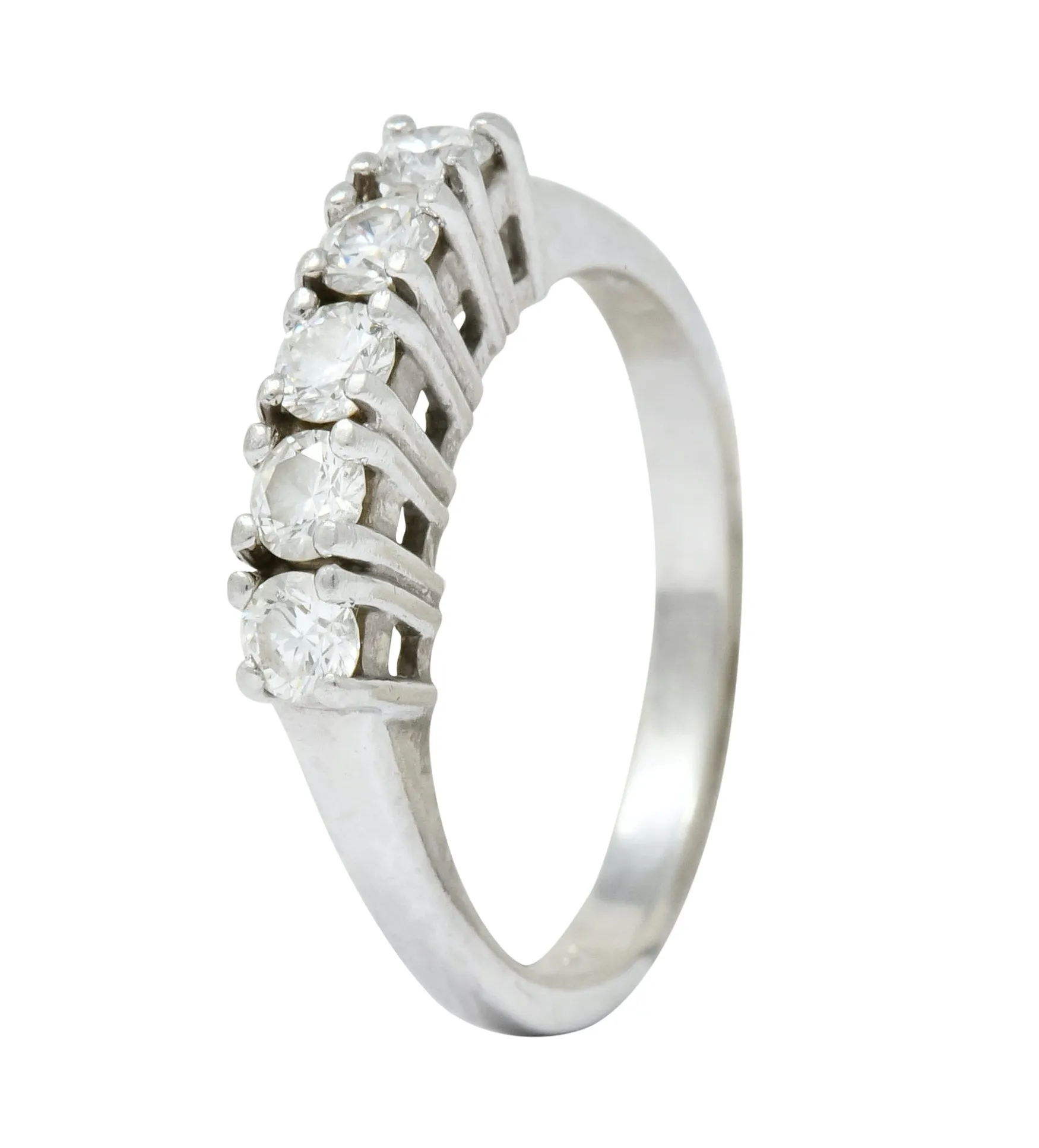 Modern 0.50 CTW Diamond Platinum Five Stone Stacking Anniversary Band Ring