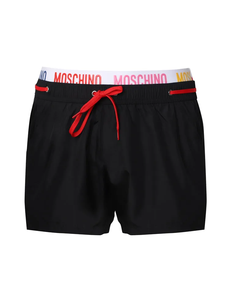 Moschino Logo Detailed Drawstring Swim Shorts