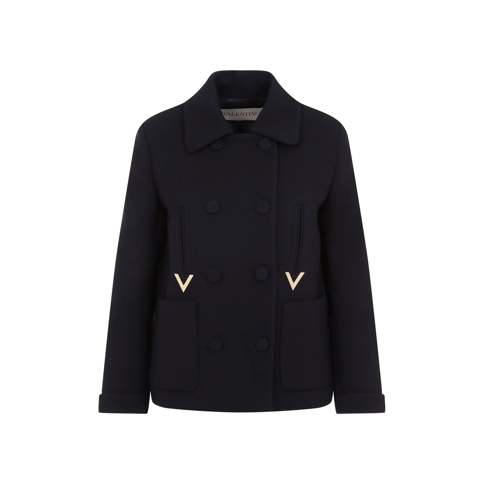 Navy Blue Metal V Virgin Wool Coat