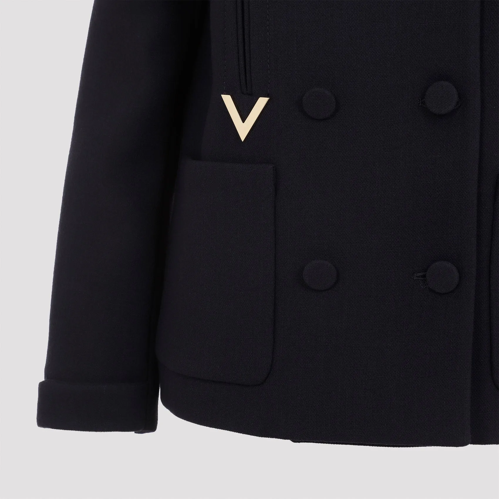 Navy Blue Metal V Virgin Wool Coat