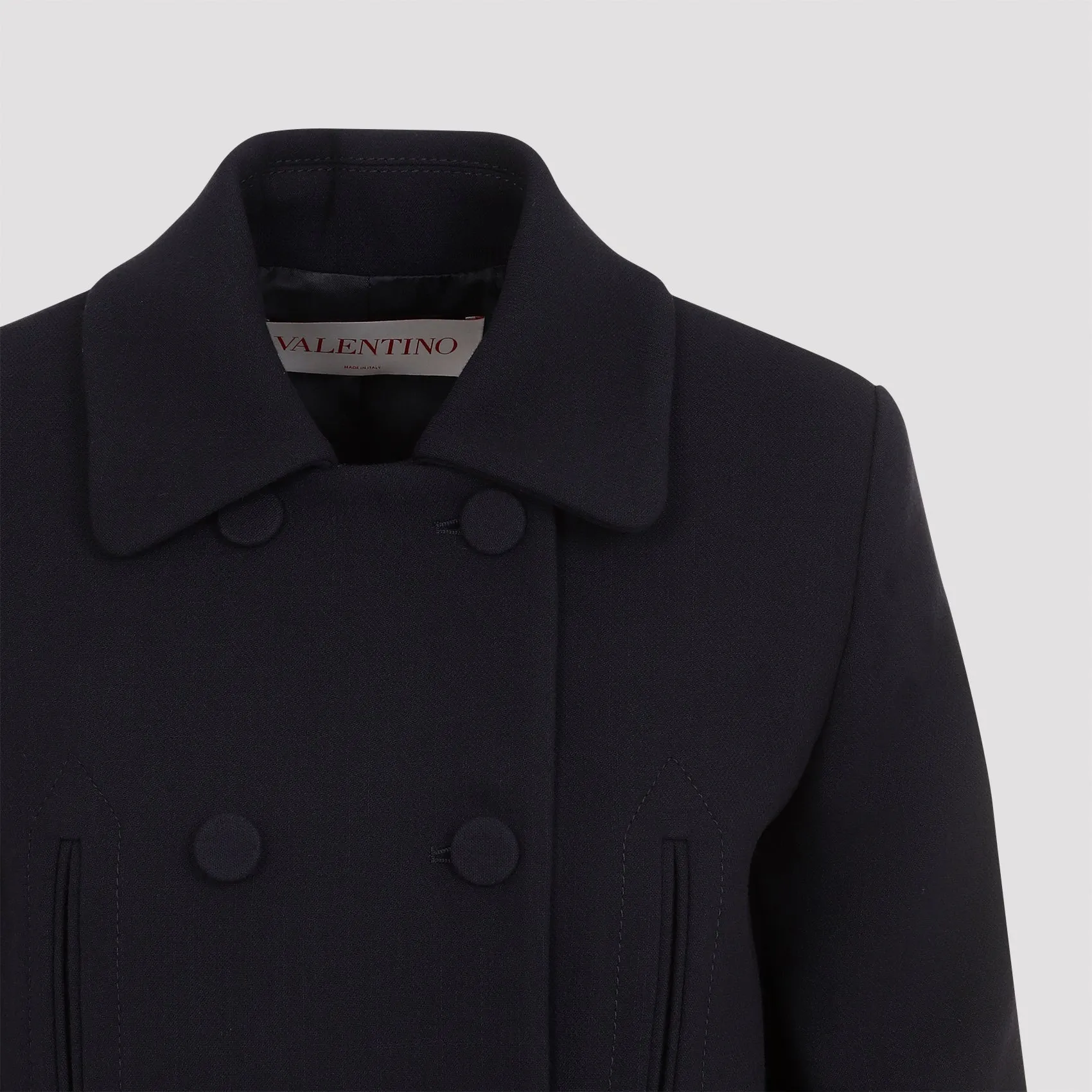 Navy Blue Metal V Virgin Wool Coat