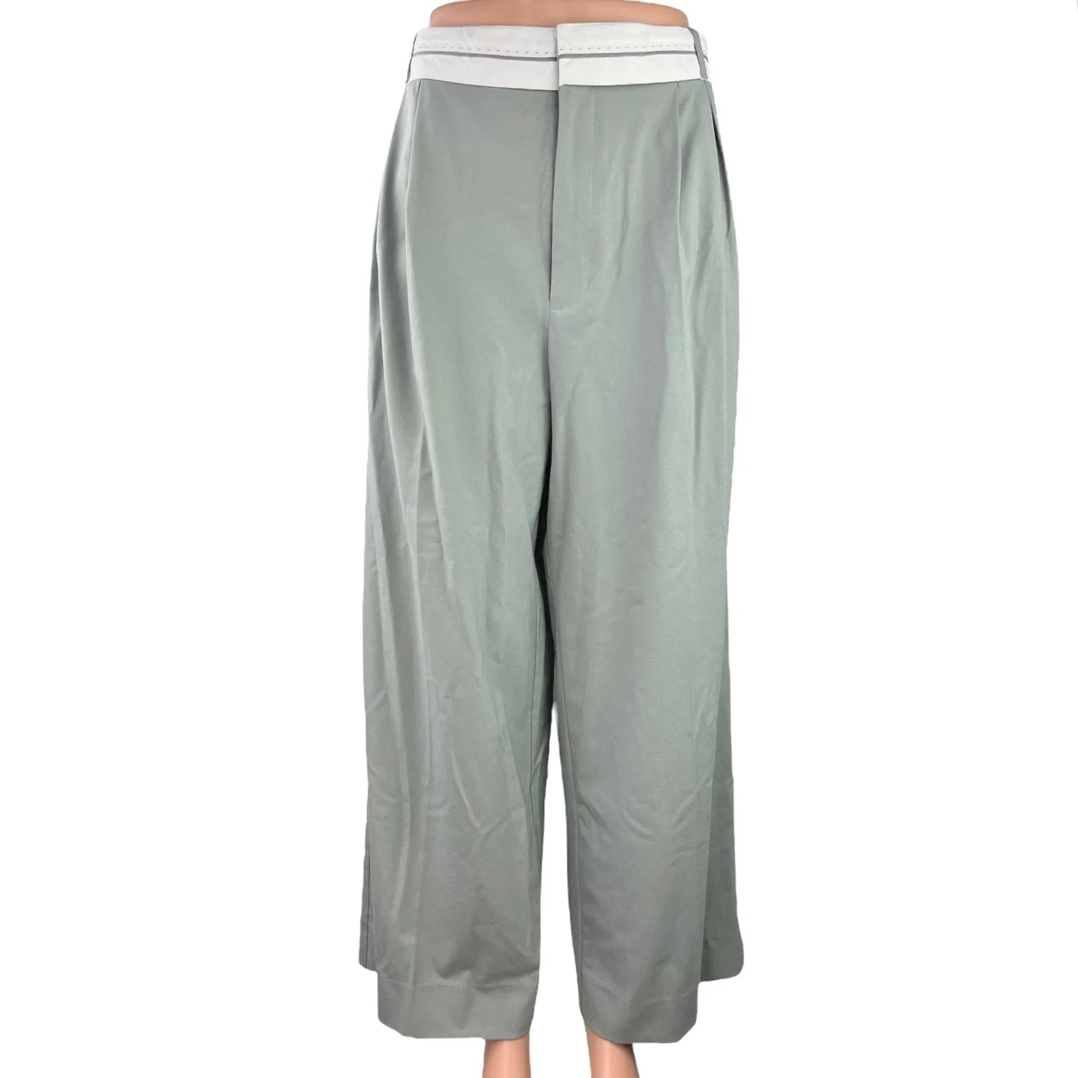 NEW Zara Gray Straight Wide Leg Pleat Front Casual Ankle Trousers Pants Size M