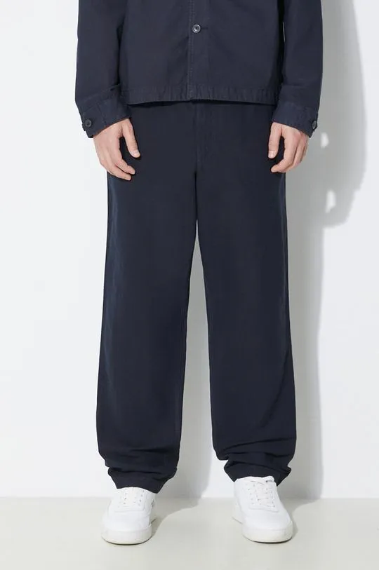 Norse Projects linen blend trousers Ezra Relaxed Cotton Linen navy blue color N25.0402.7004