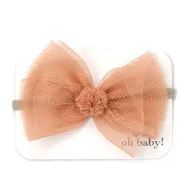 oh baby! Bow with Pom Pom Center on Nylon Headband - Vintage Pink